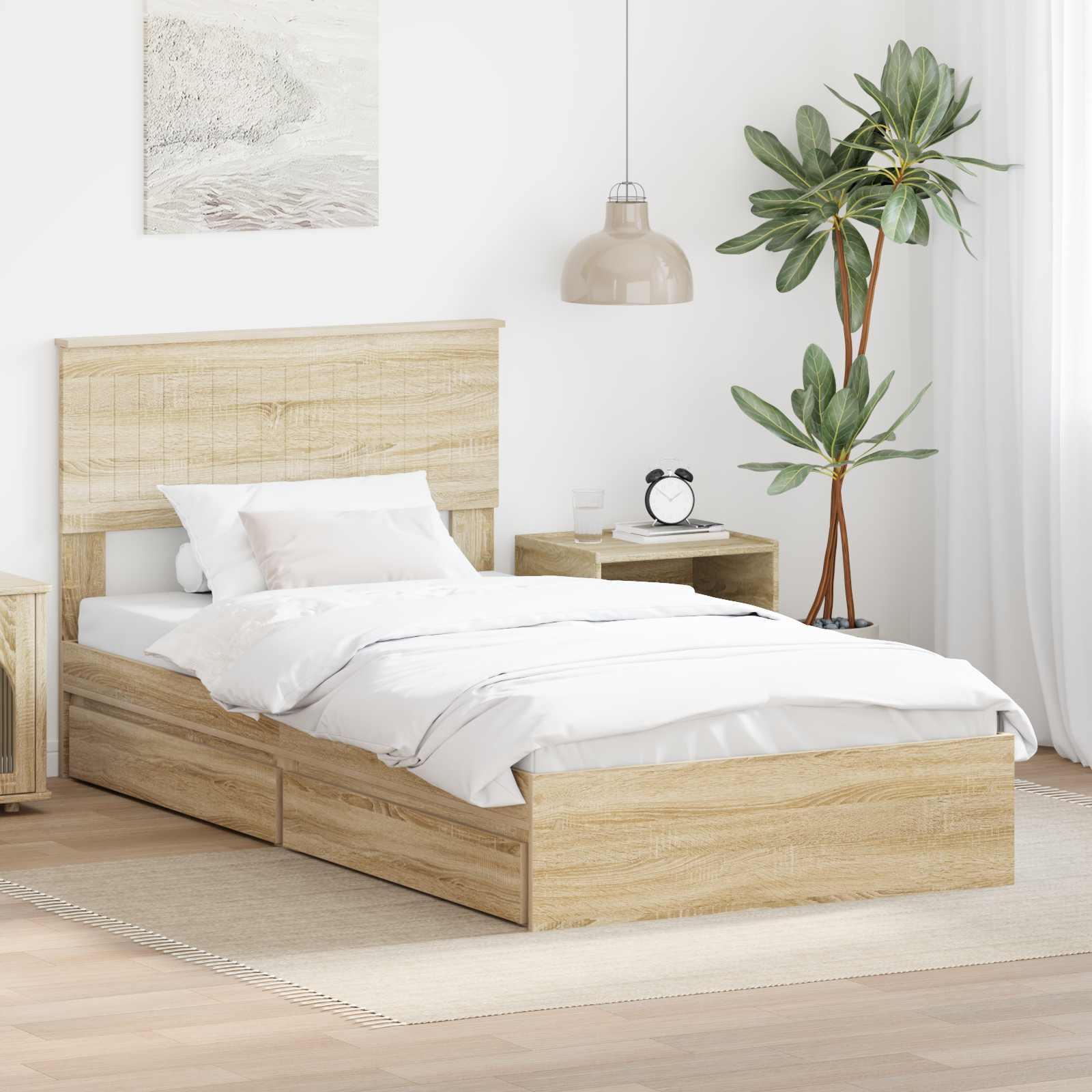 Sengestel med skuffe Sonoma eg 100 x 200 cm Konstrueret træ billede
