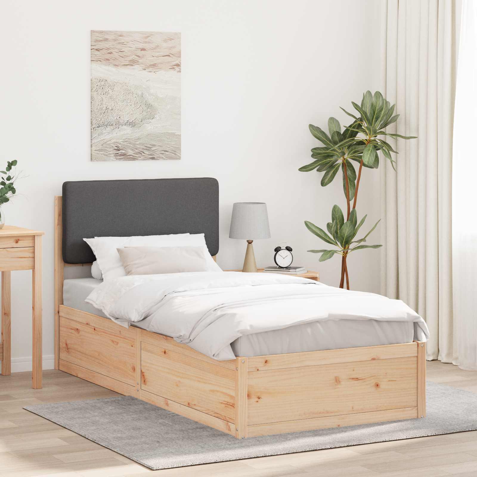 Sengestel med Polstret Hovedgavl Mørkegrå 75 x 190 cm billede