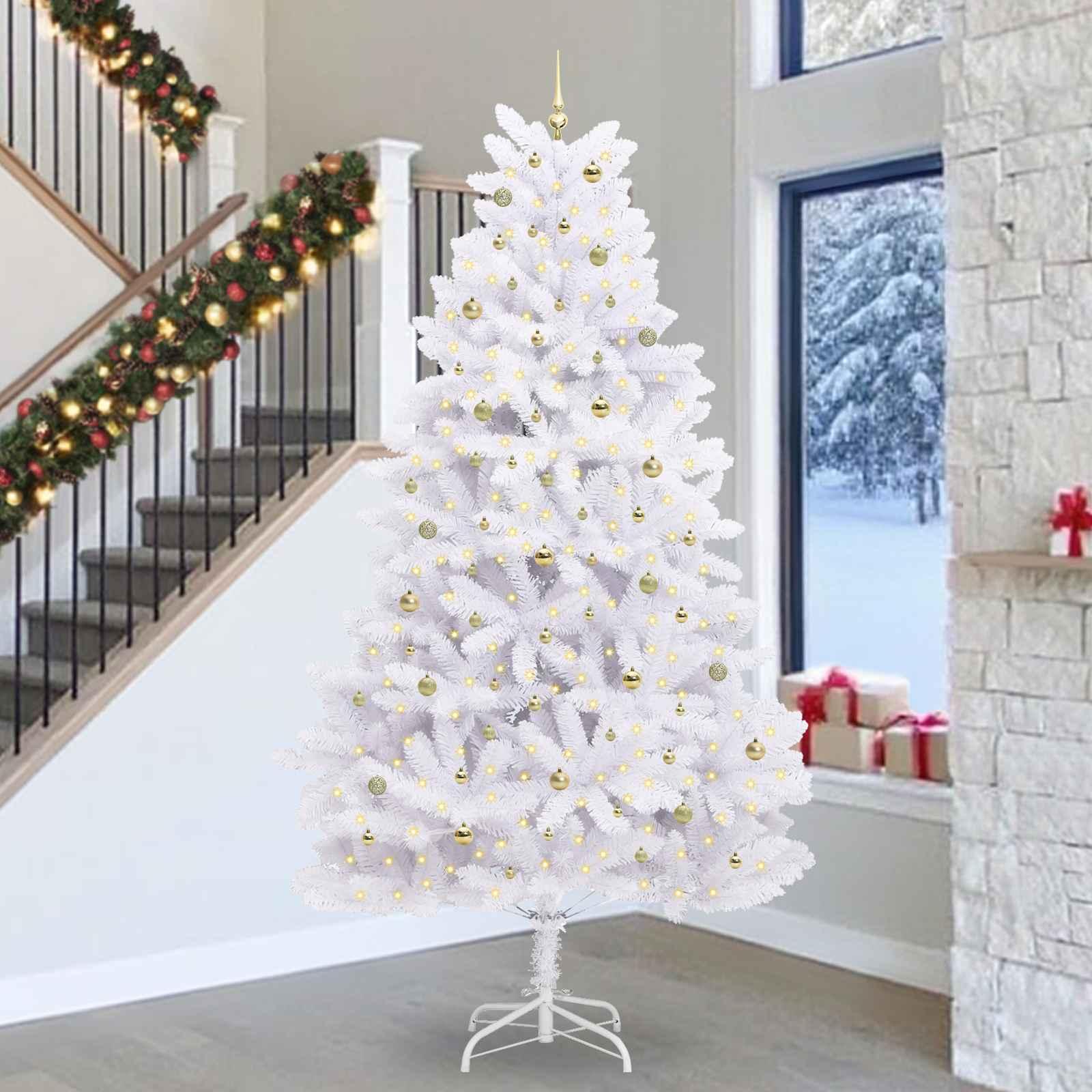 Kunstigt Hinged Juletræ med 300 LED'er Hvid 300 cm PVC og Stål