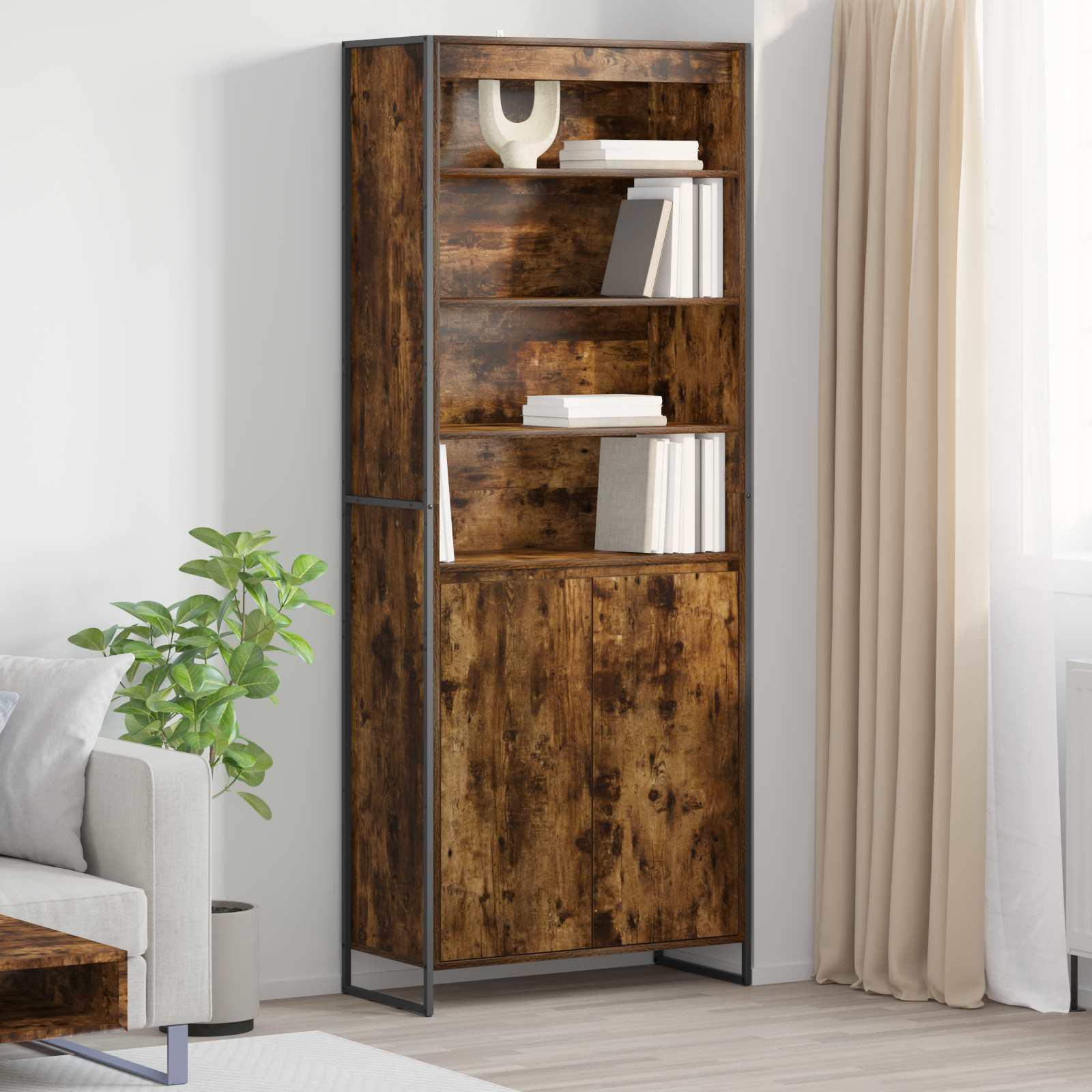 Høje Skabe 2 stk Røget Eg 60 x 36 x 300 cm Konstrueret træ billede