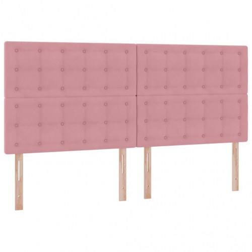Seng med opbevaring og madras - lyserød fløjl 200 x 200 cm med LED