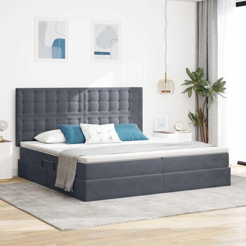 Seng med opbevaring og madras - mørkegrå fløjl 200 x 200 cm med LED