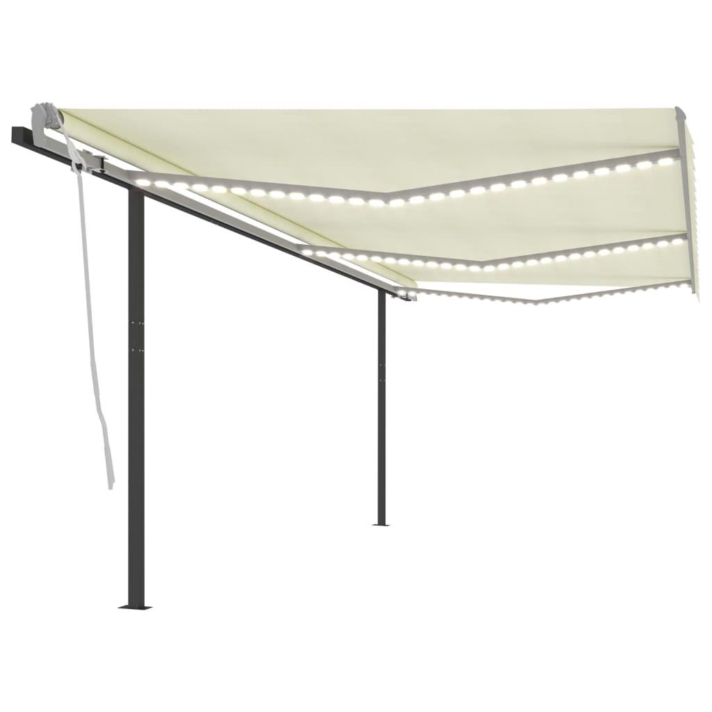 Markise m. LED-lys 6x3,5 m manuel betjening cremefarvet