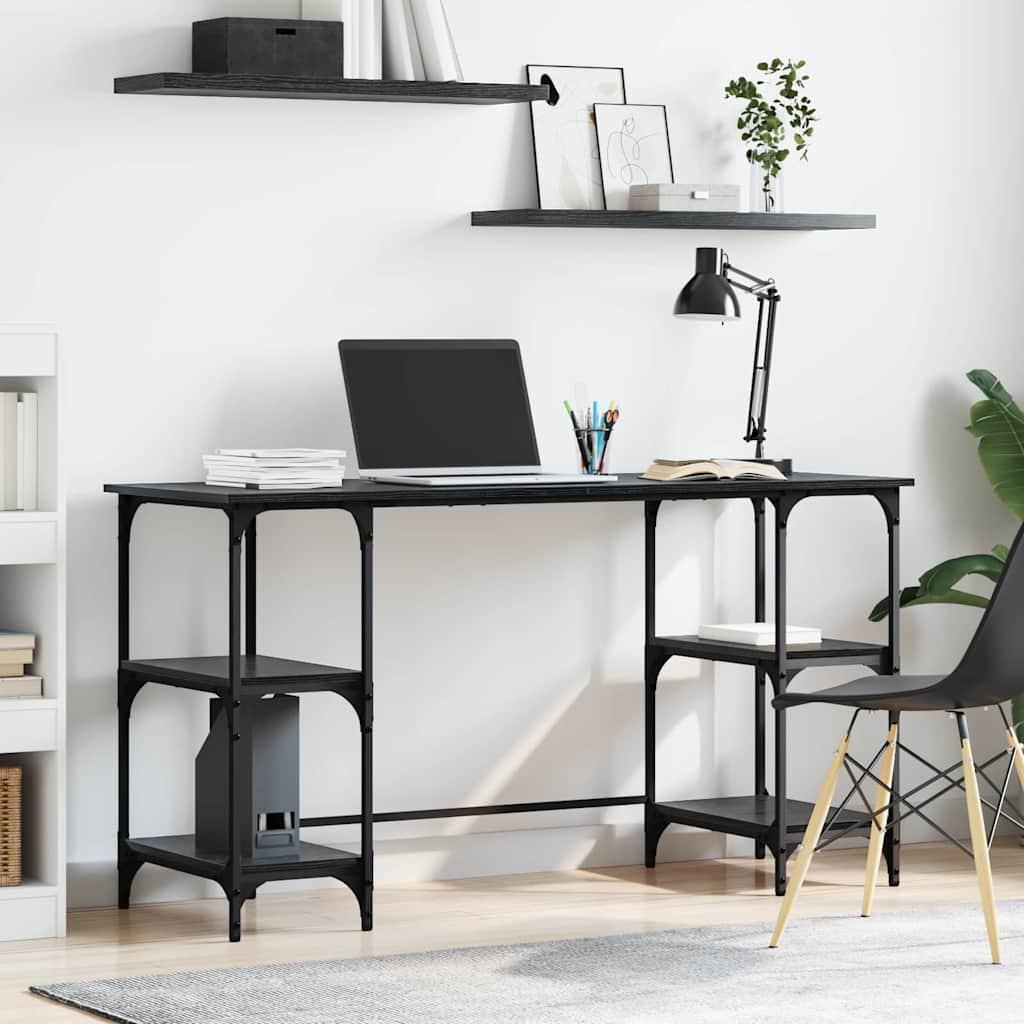 Bord med hylde Sort eg 140 x 50 x 75 cm Konstrueret træ billede