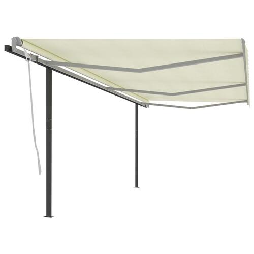 Foldemarkise med stolper 6x3,5 m automatisk cremefarvet