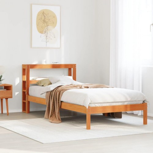 Sengeramme med sengegavl 90x190 cm massivt fyrretræ gyldenbrun