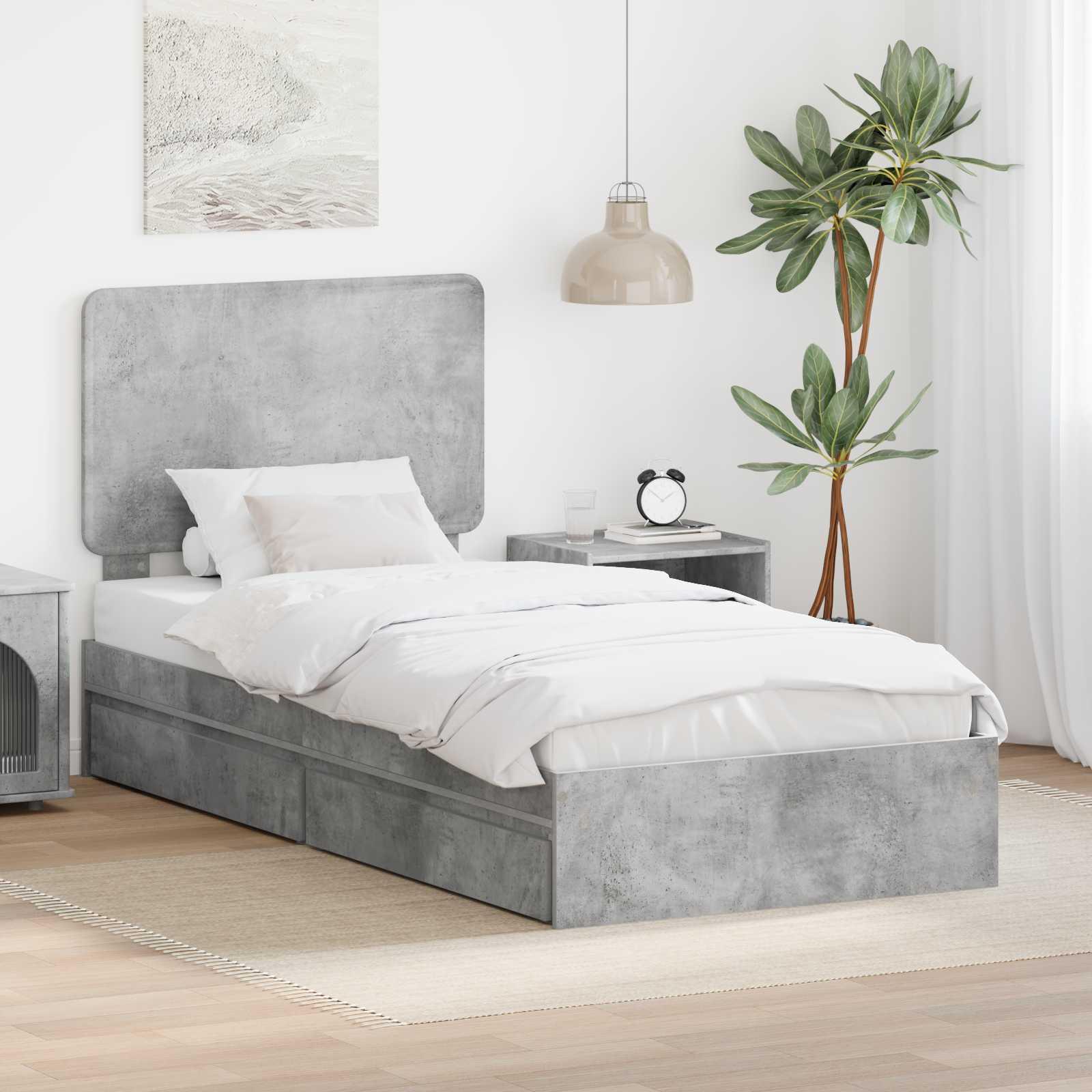 Sengestel med skuffe Beton Grå 75 x 190 cm Konstrueret træ billede