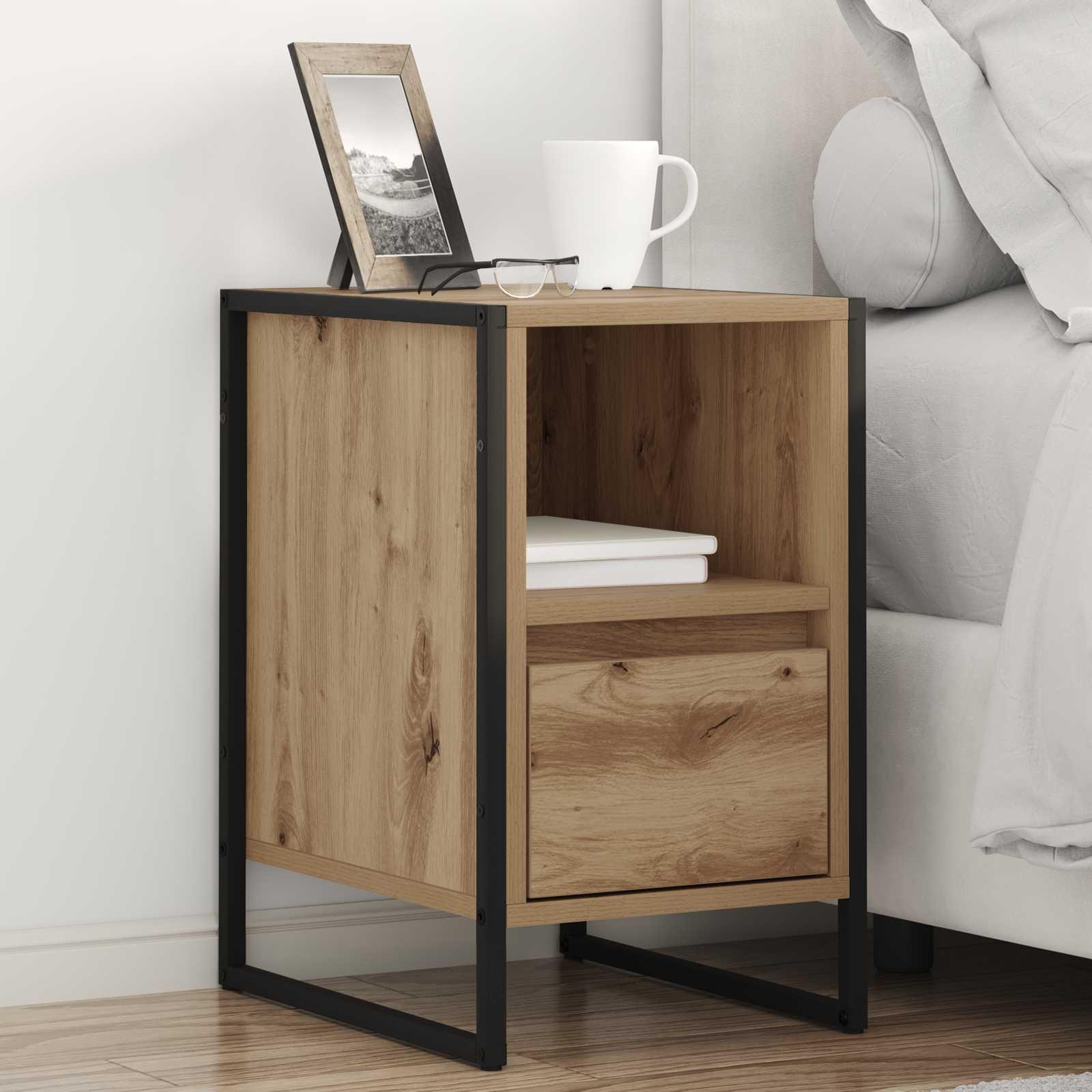 Sengebord i industriel stil - Artisan eg 39,5 × 30 × 50 cm, konstrueret træ billede