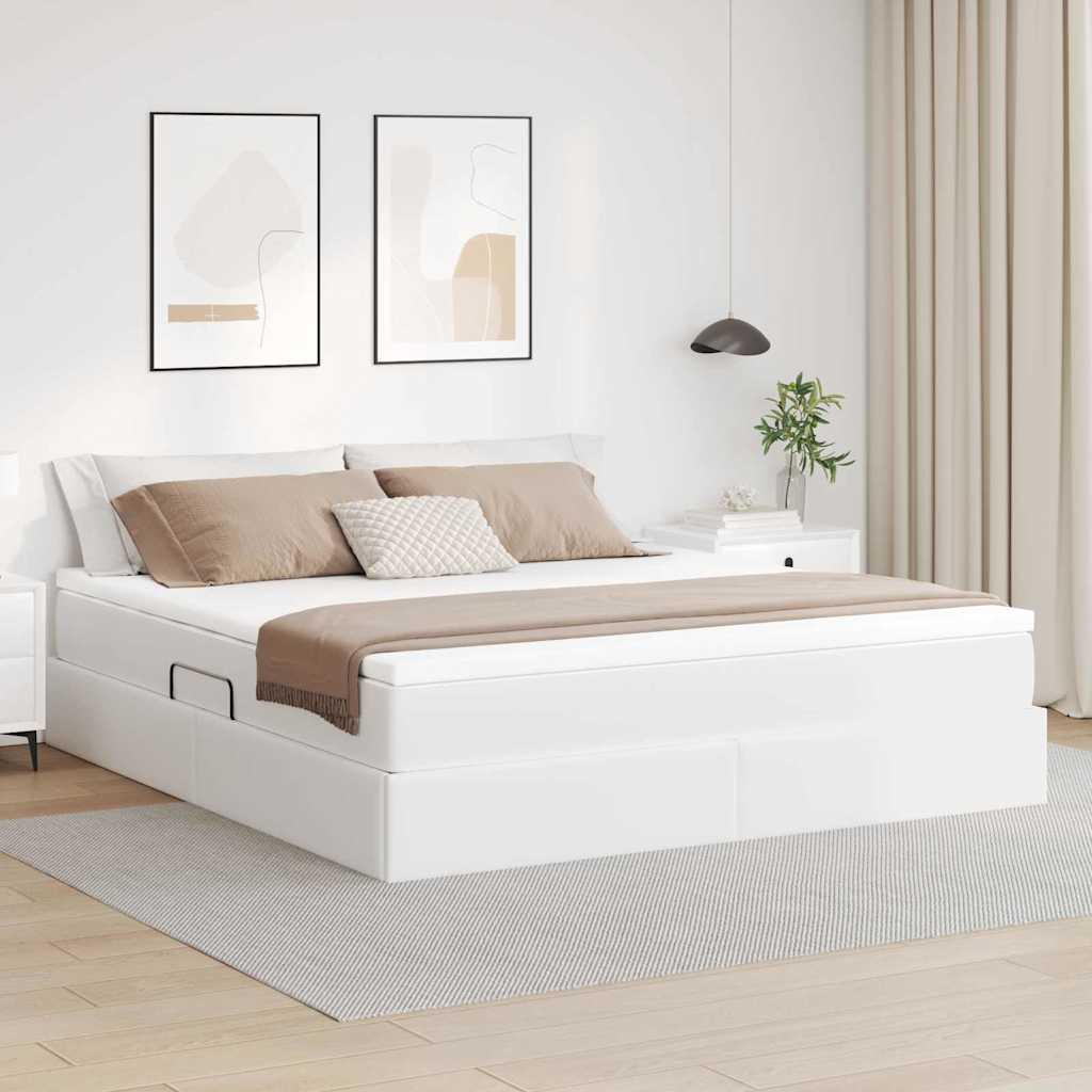 Seng med opbevaring og madras Hvid 180 x 200 cm Faux læder billede
