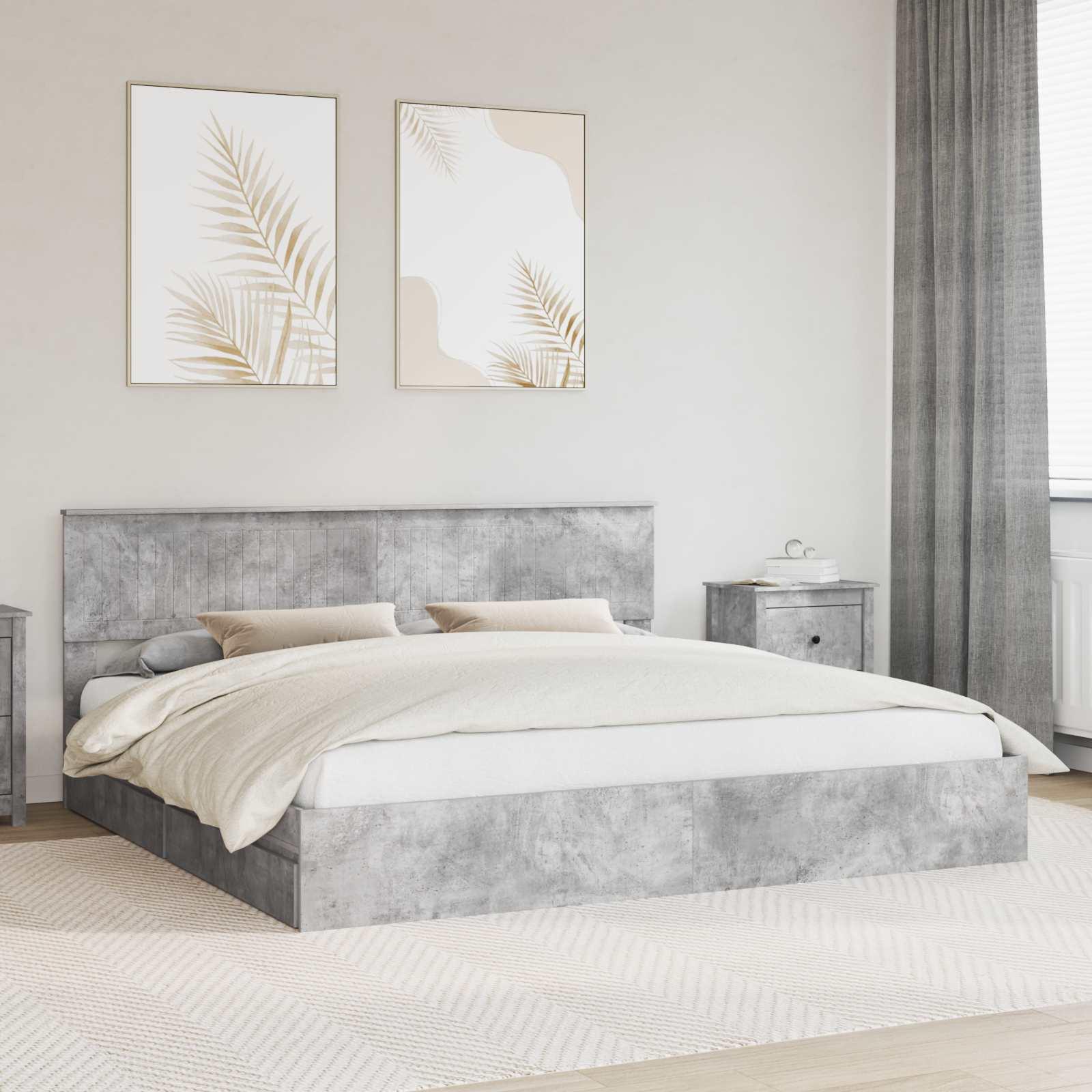 Sengestel med skuffe Beton Grå 200 x 200 cm Konstrueret træ billede