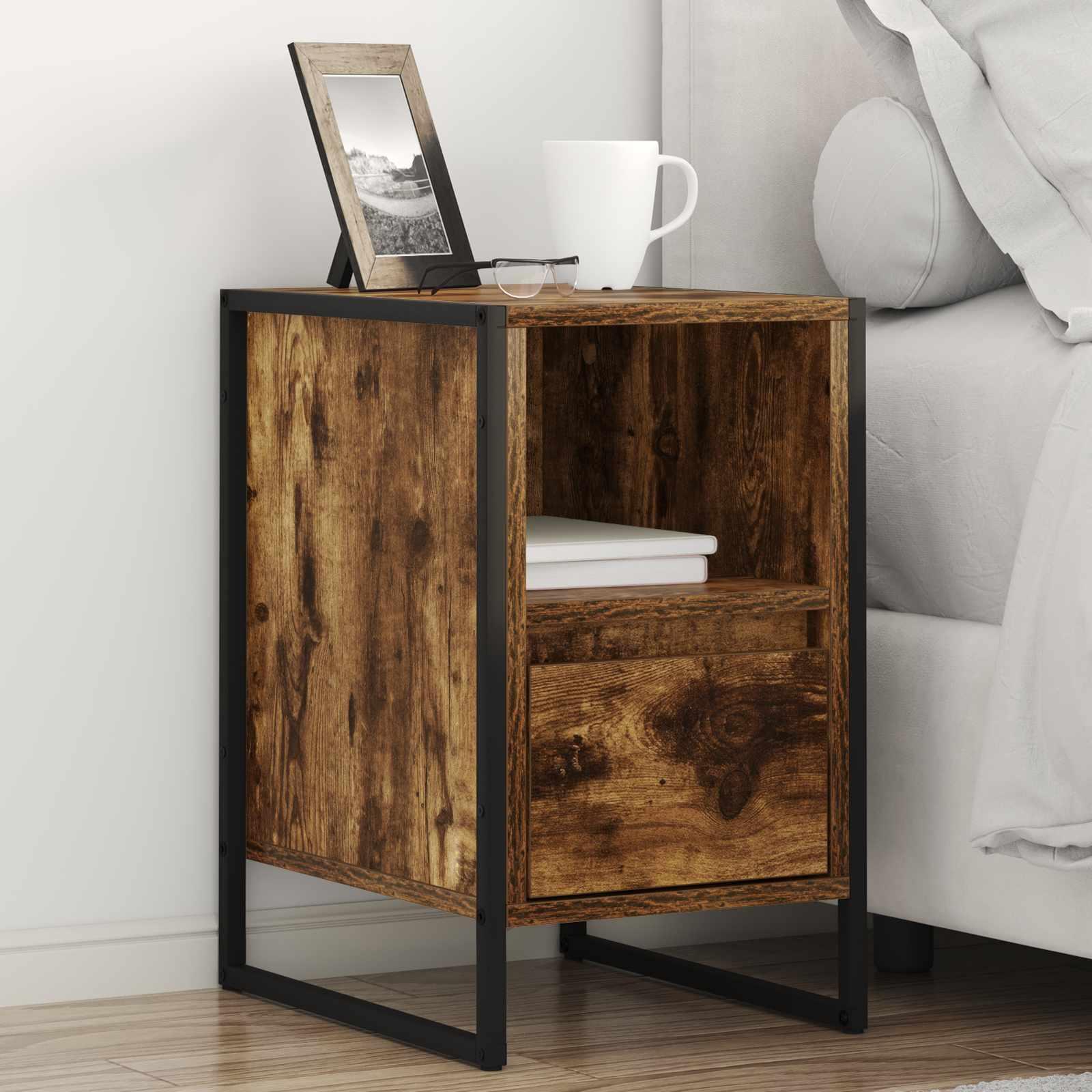 Sengebord 2 stk Røget Eg 39,5 x 30 x 50 cm Konstrueret træ billede