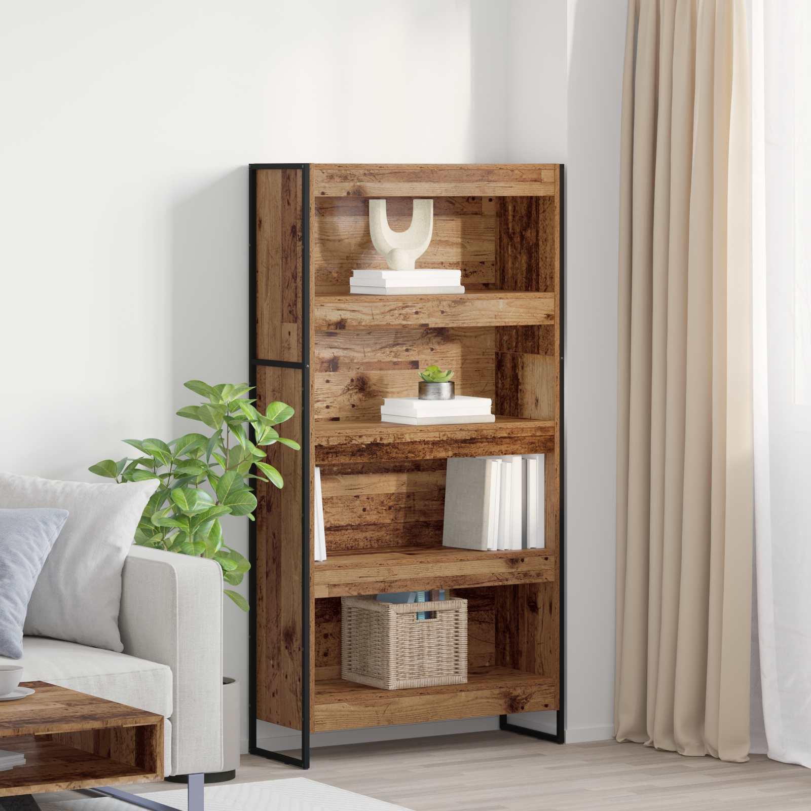 Bogskab 2 stk Gammelt træ 80 x 30 x 155 cm Konstrueret træ billede