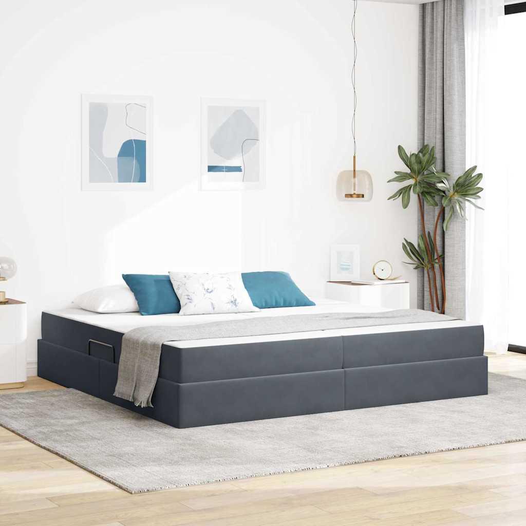 Seng med opbevaring og madras Mørkegrå 200 x 200 cm Fløjl billede