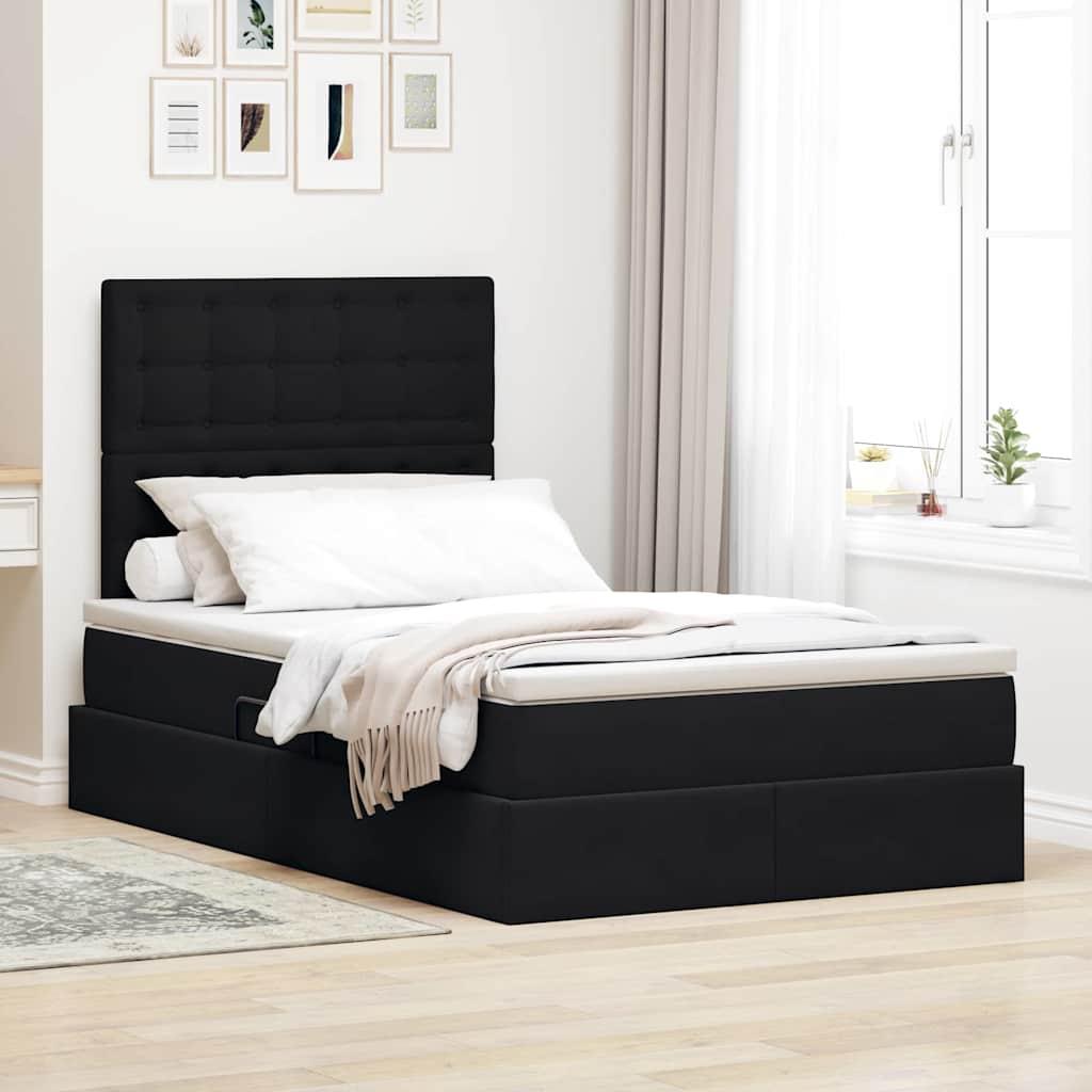 Seng med opbevaring og madras Sort 120 x 190 cm Fløjl