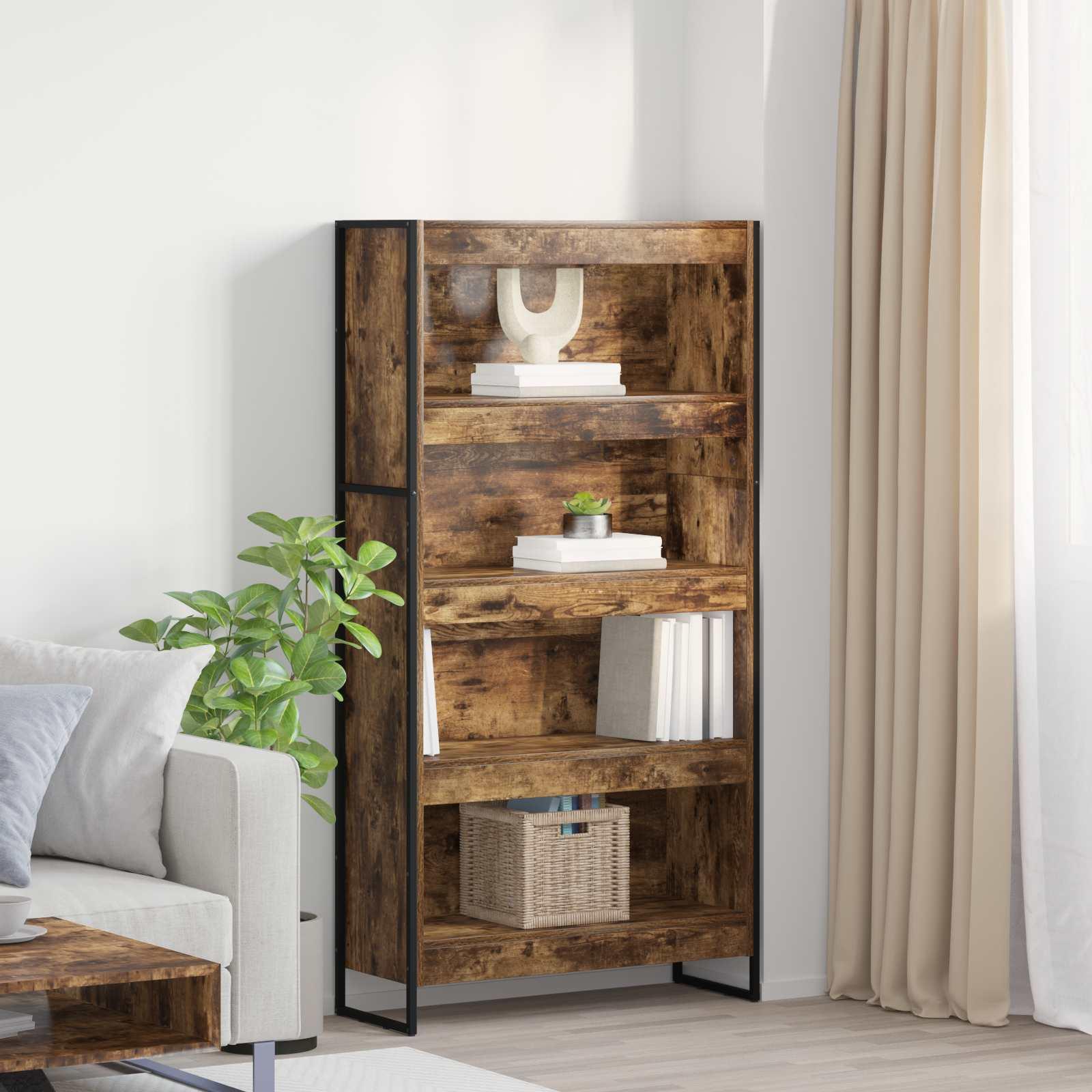Bogskab 2 stk Røget Eg 80 x 30 x 155 cm Konstrueret træ billede