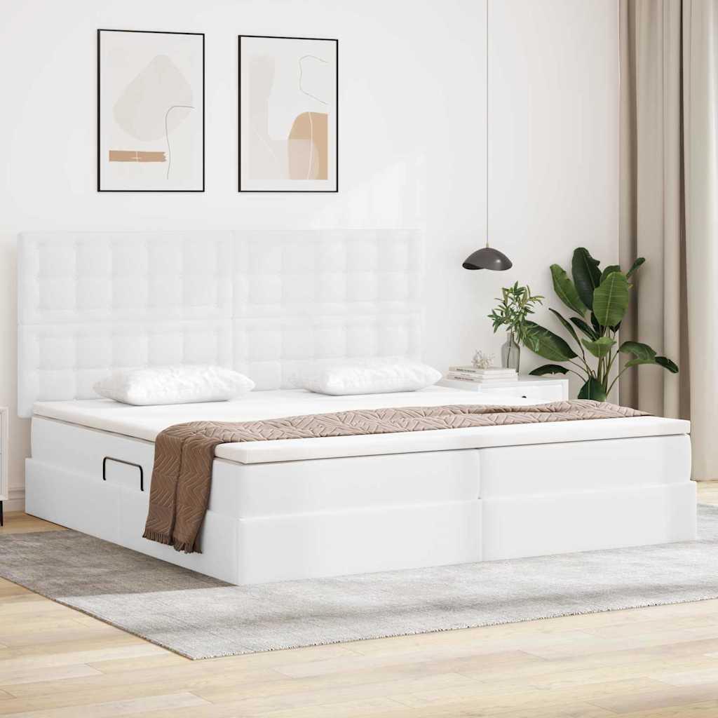 Opbevaringsseng med madras Ren Hvid 200 x 200 cm Faux læder billede