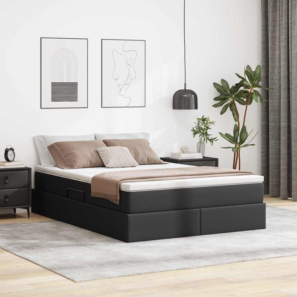Seng med opbevaring og madras Sort 140 x 200 cm Faux læder billede