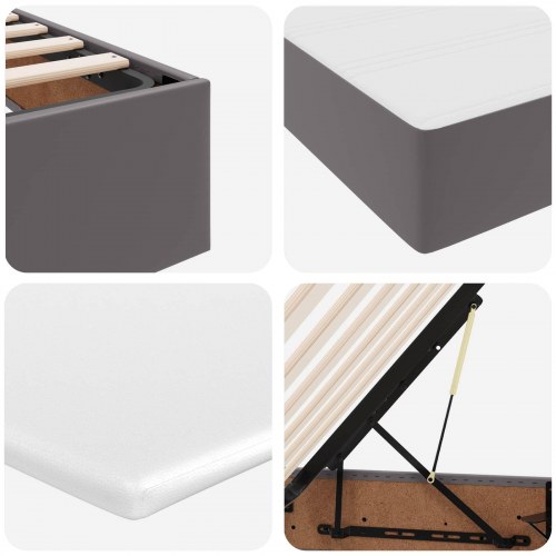 Seng med opbevaring og madras Grå 140 x 190 cm Faux læder