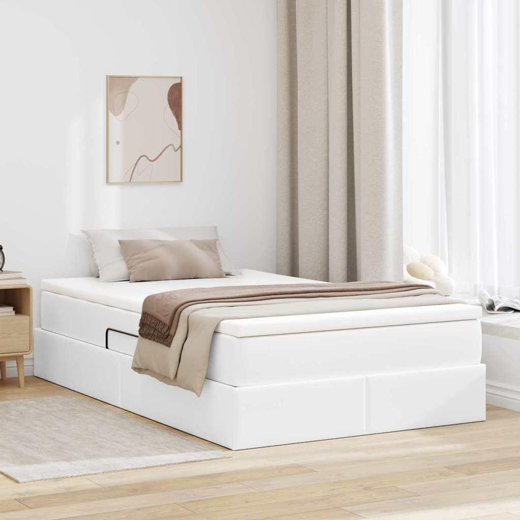 Seng med opbevaring og madras Hvid 120 x 200 cm Faux læder billede