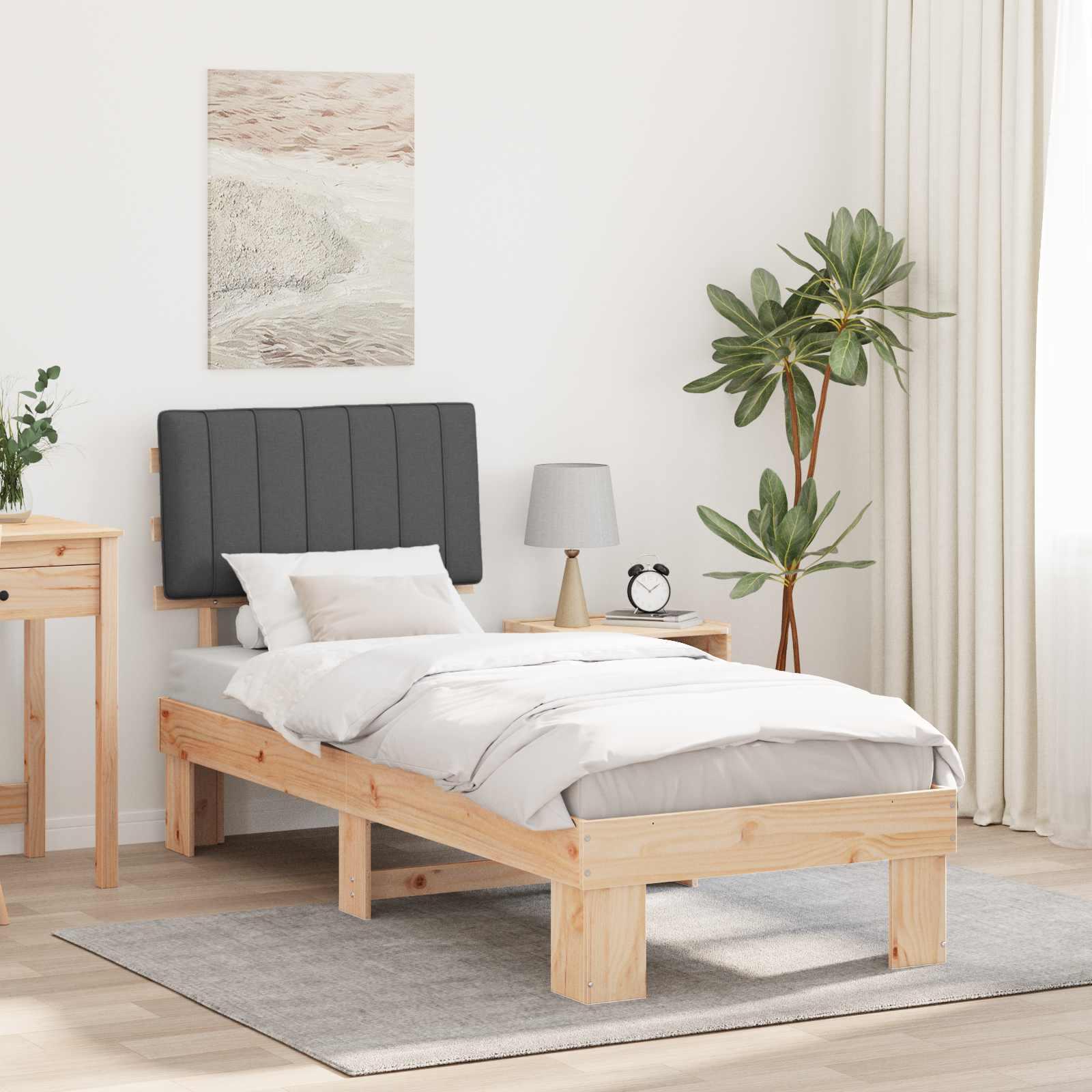 Sengestel med Polstret Hovedgavl Mørkegrå 75 x 190 cm billede
