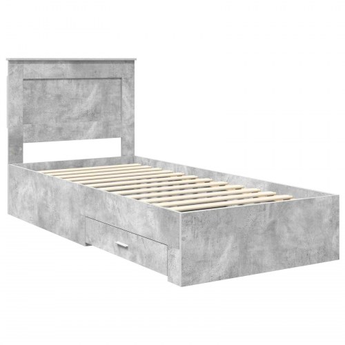 Opbevaringsseng i konstrueret træ 75 x 190 cm - beton grå og sølv