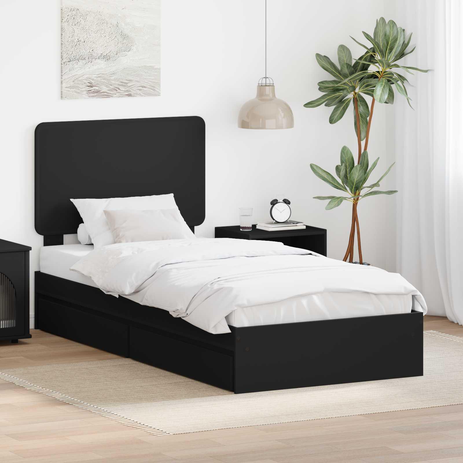 Sengestel med skuffe Sort 100 x 200 cm Konstrueret træ billede