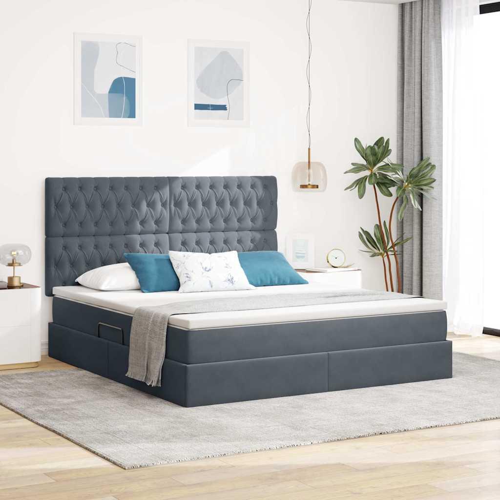 Seng med opbevaring og LED Mørkegrå 180 x 200 cm Fløjl billede