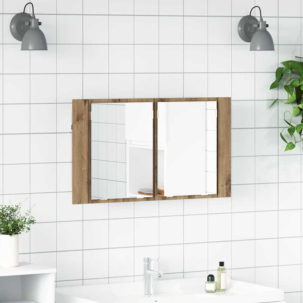 Badeværelsesspejlskab med hylde Artisan Egetræ 80 x 12 x 45 cm billede