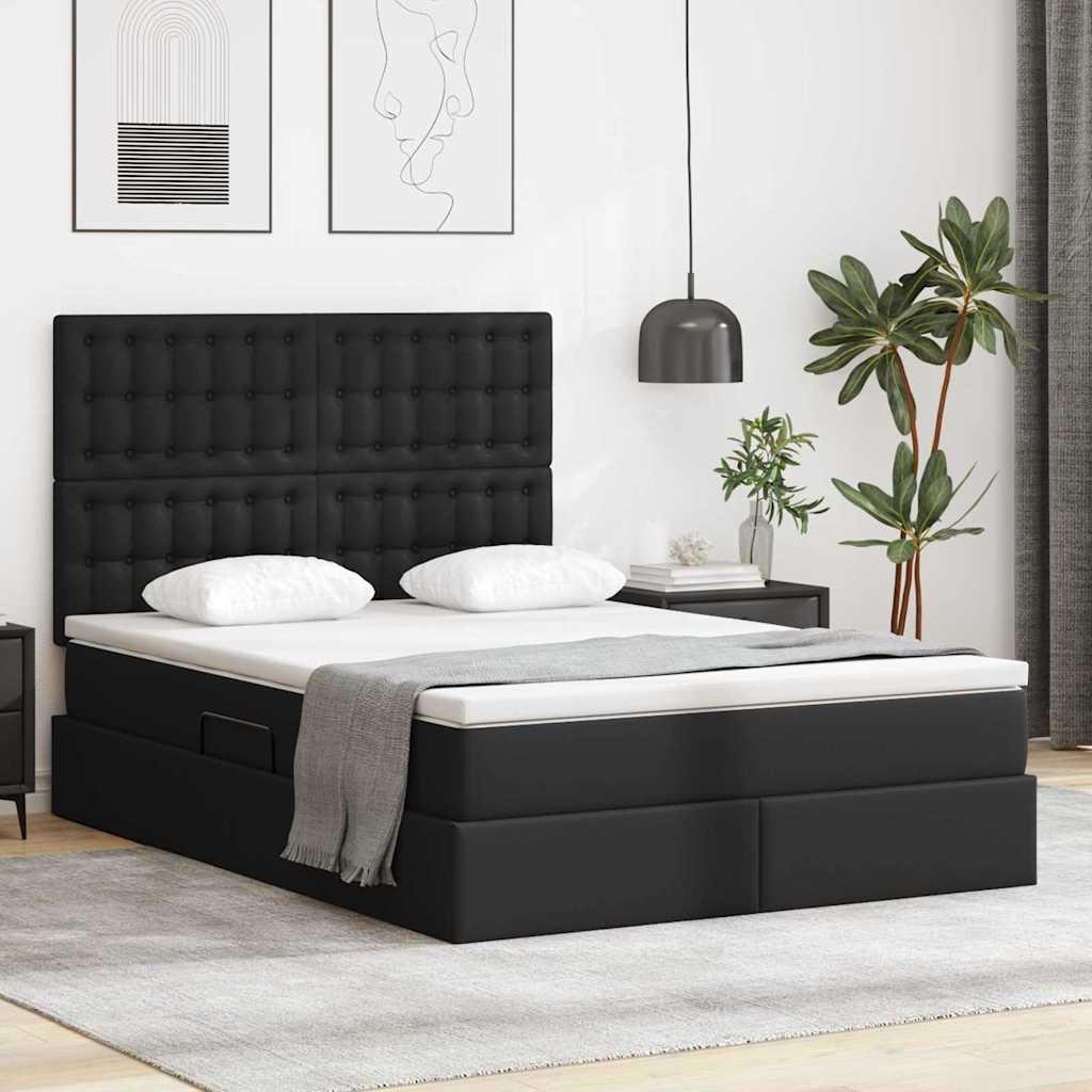 Opbevaringsseng med madras Sort 140 x 190 cm Faux læder billede