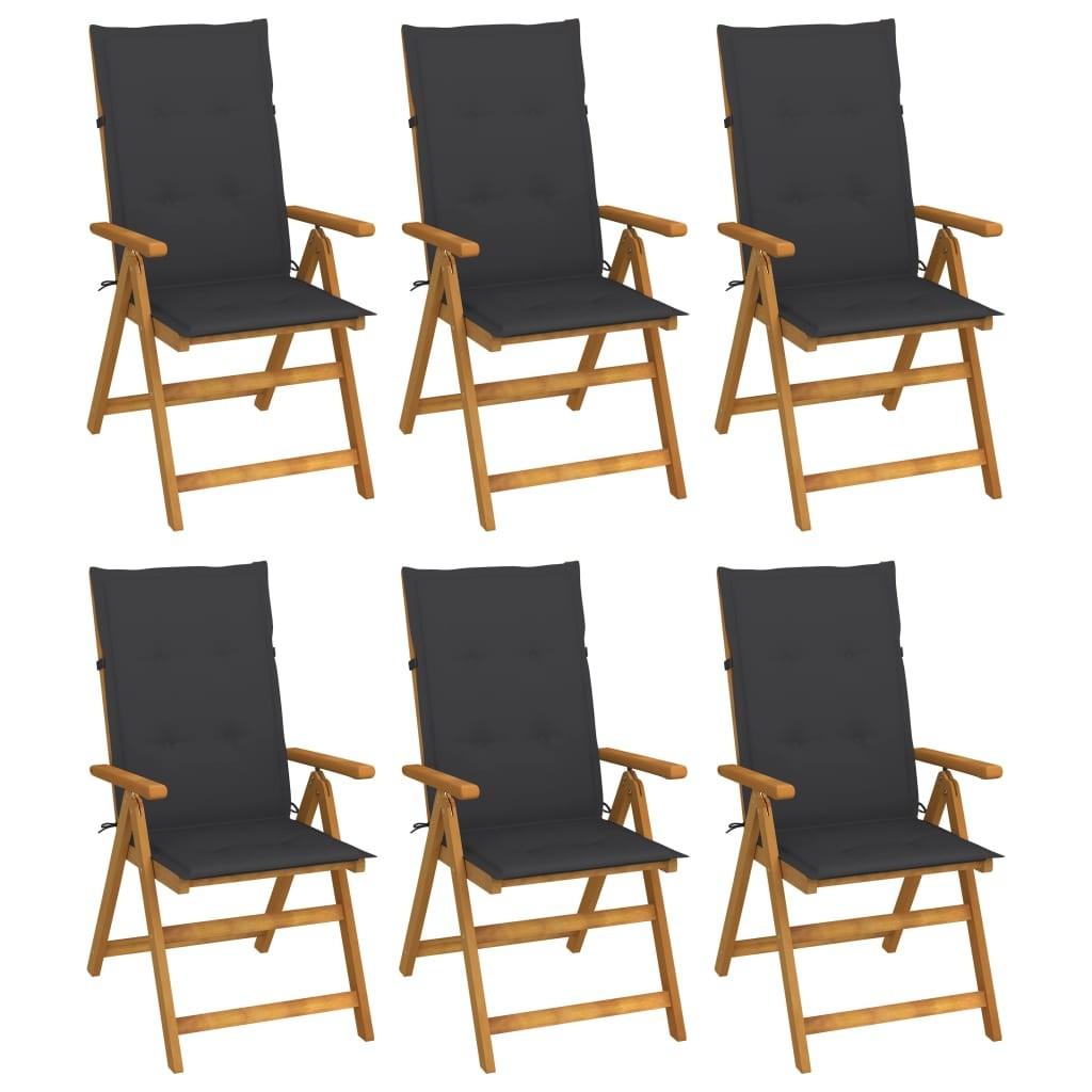 Foldbare havestole 6 stk. med hynder massivt akacietræ