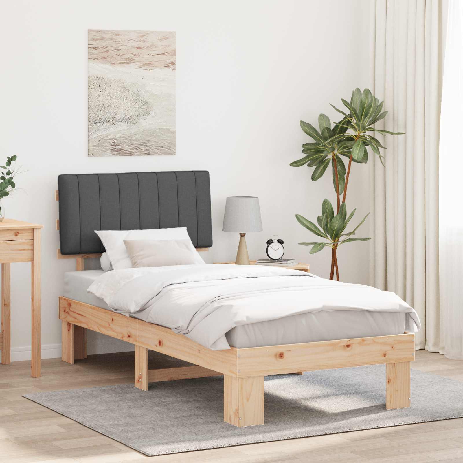 Sengestel med Polstret Hovedgavl Mørkegrå 90 x 200 cm billede