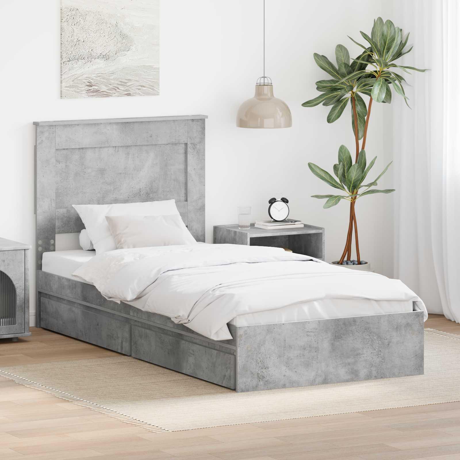 Sengestel med skuffe Beton Grå 90 x 190 cm Konstrueret træ billede