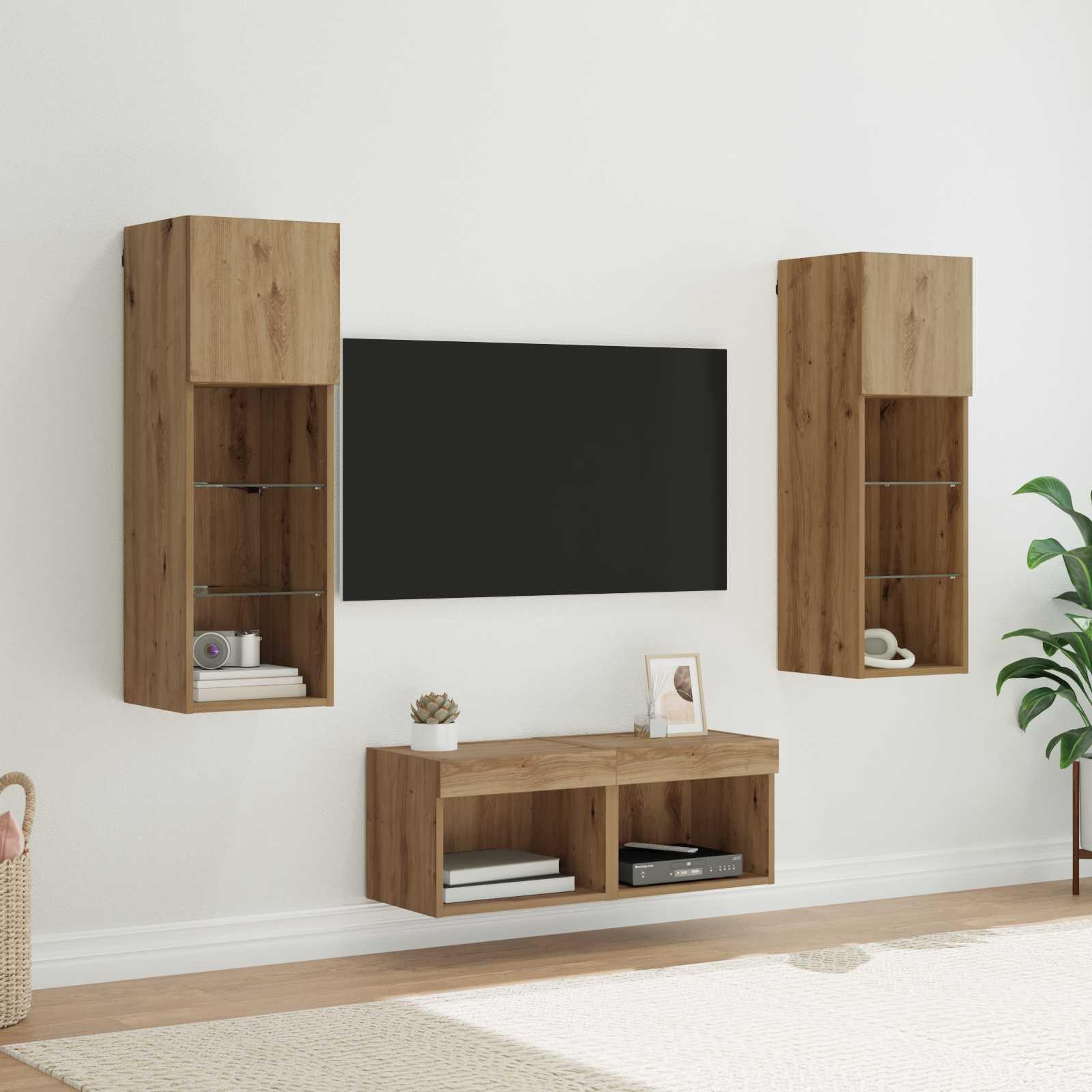 TV Væghylder 4 stk Sort eg 40 x 30 x 30 cm Konstrueret træ billede