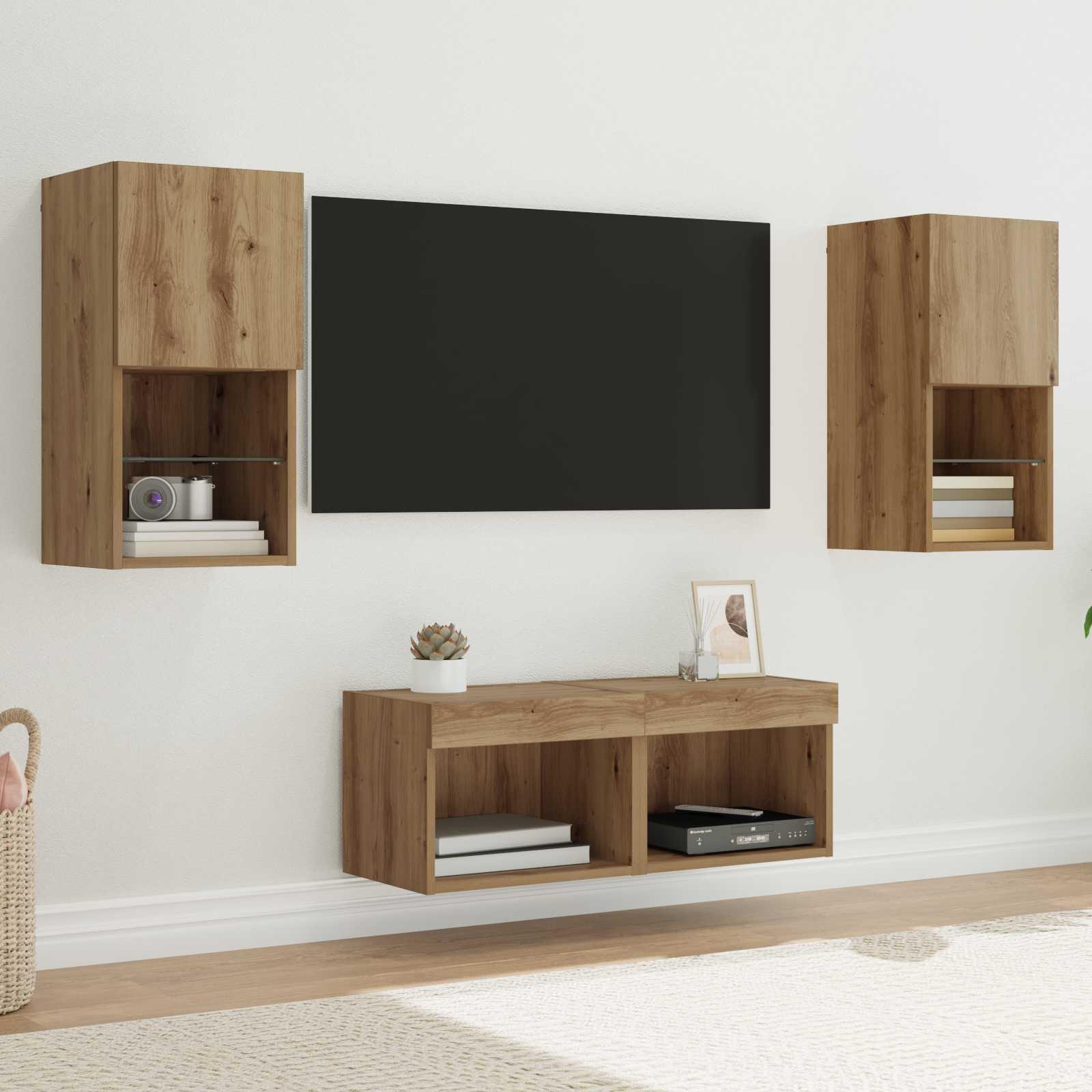 TV Væghylder Vægmonteret 4 stk Artisan Egetræ 30,5 x 30 x 60 cm billede