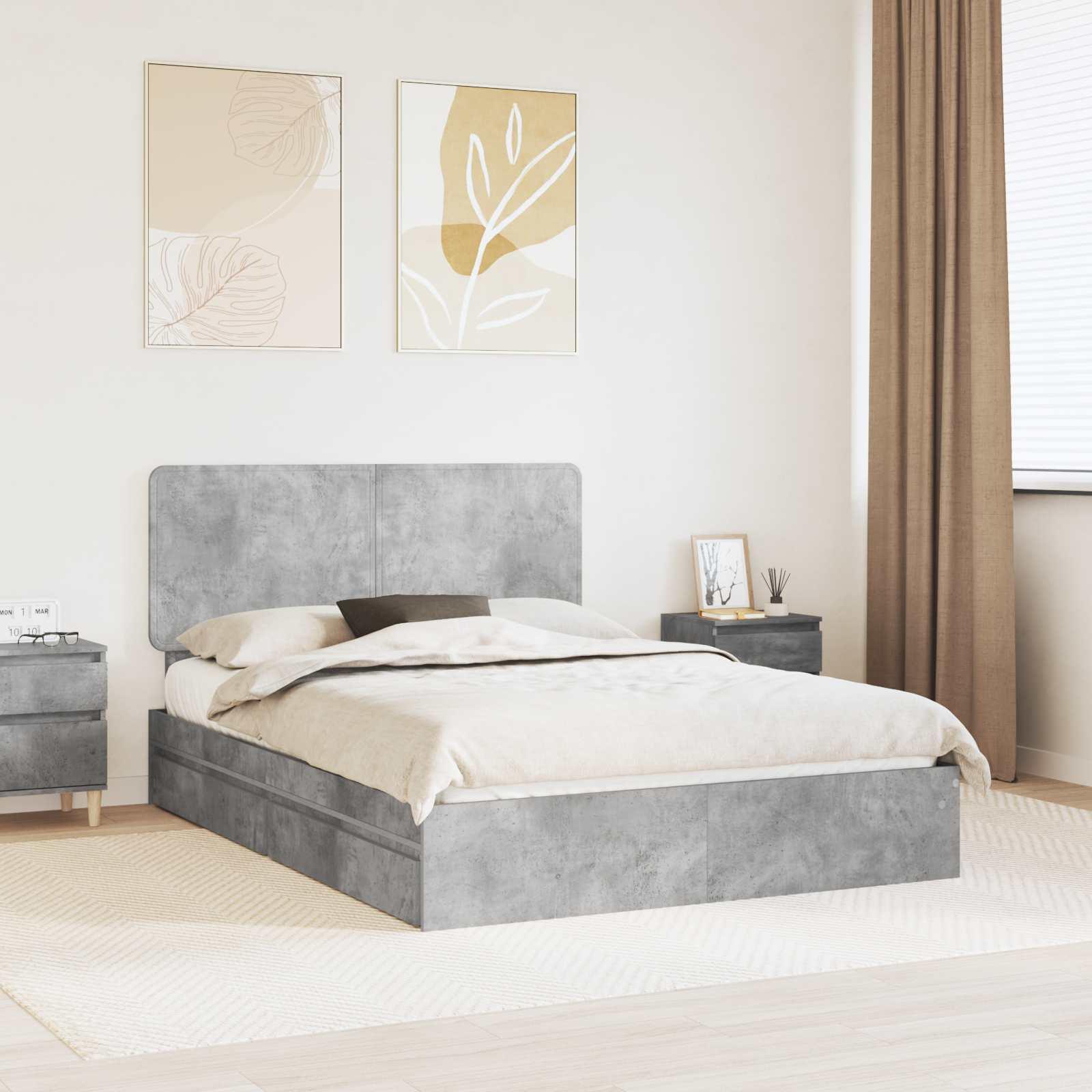Sengestel med skuffe Beton Grå 150 x 200 cm Konstrueret træ billede