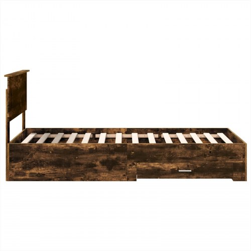 Sengestel med opbevaring - røget eg/sølv 75 x 190 cm