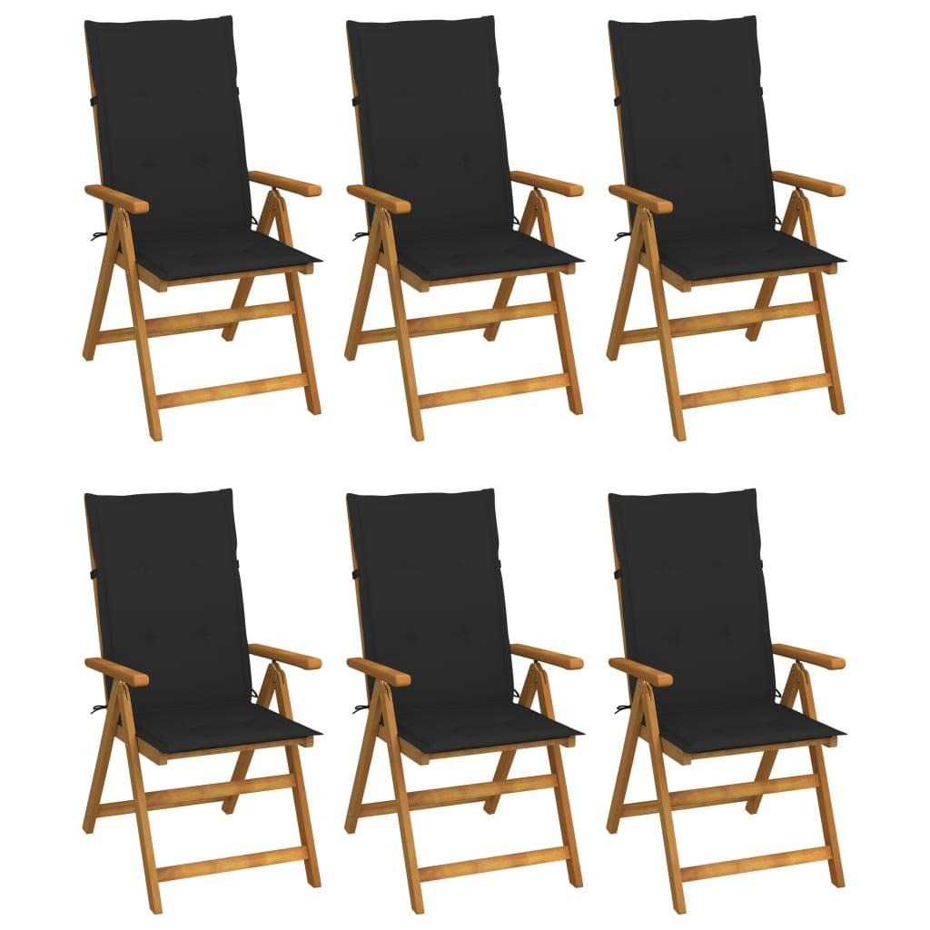 Foldbare havestole 6 stk. med hynder massivt akacietræ