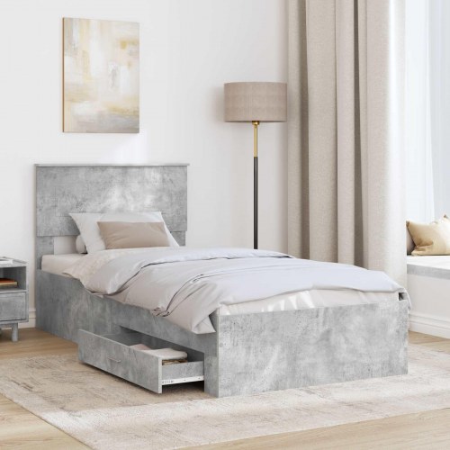 Sengestel med opbevaring - beton grå/sølv 75 x 190 cm