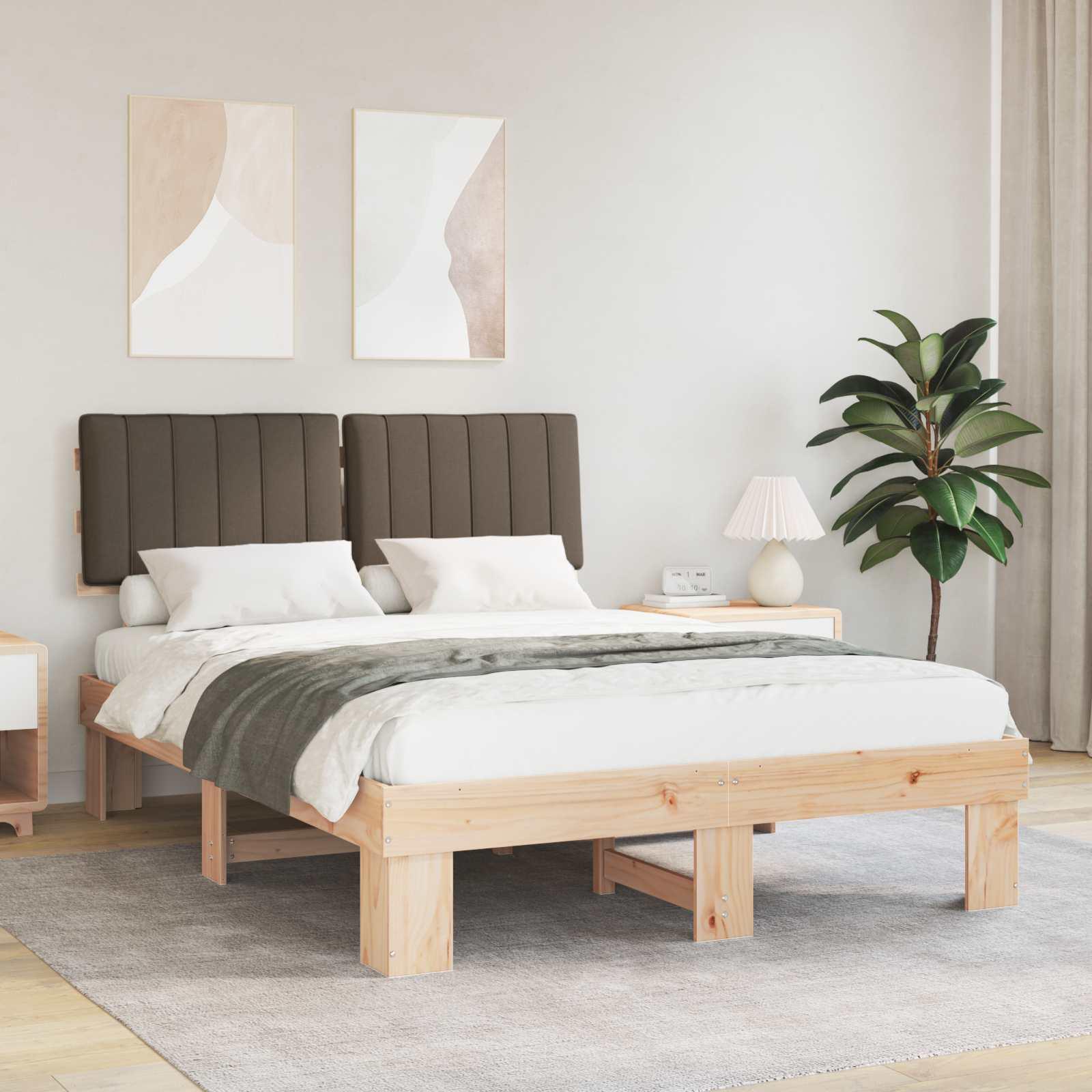 Sengestel med Polstret Hovedgavl Gråbrun 140 x 200 cm billede
