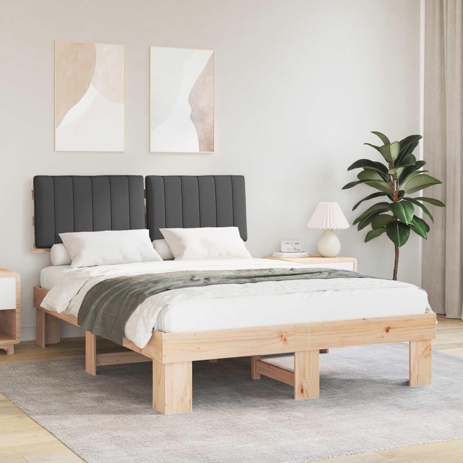 Sengestel med Polstret Hovedgavl Mørkegrå 140 x 200 cm billede