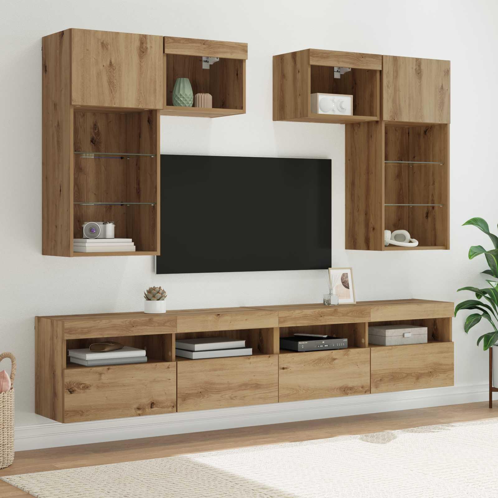 TV Vægmonteringer 6 stk Gammelt træ 100 x 30 x 40 cm billede