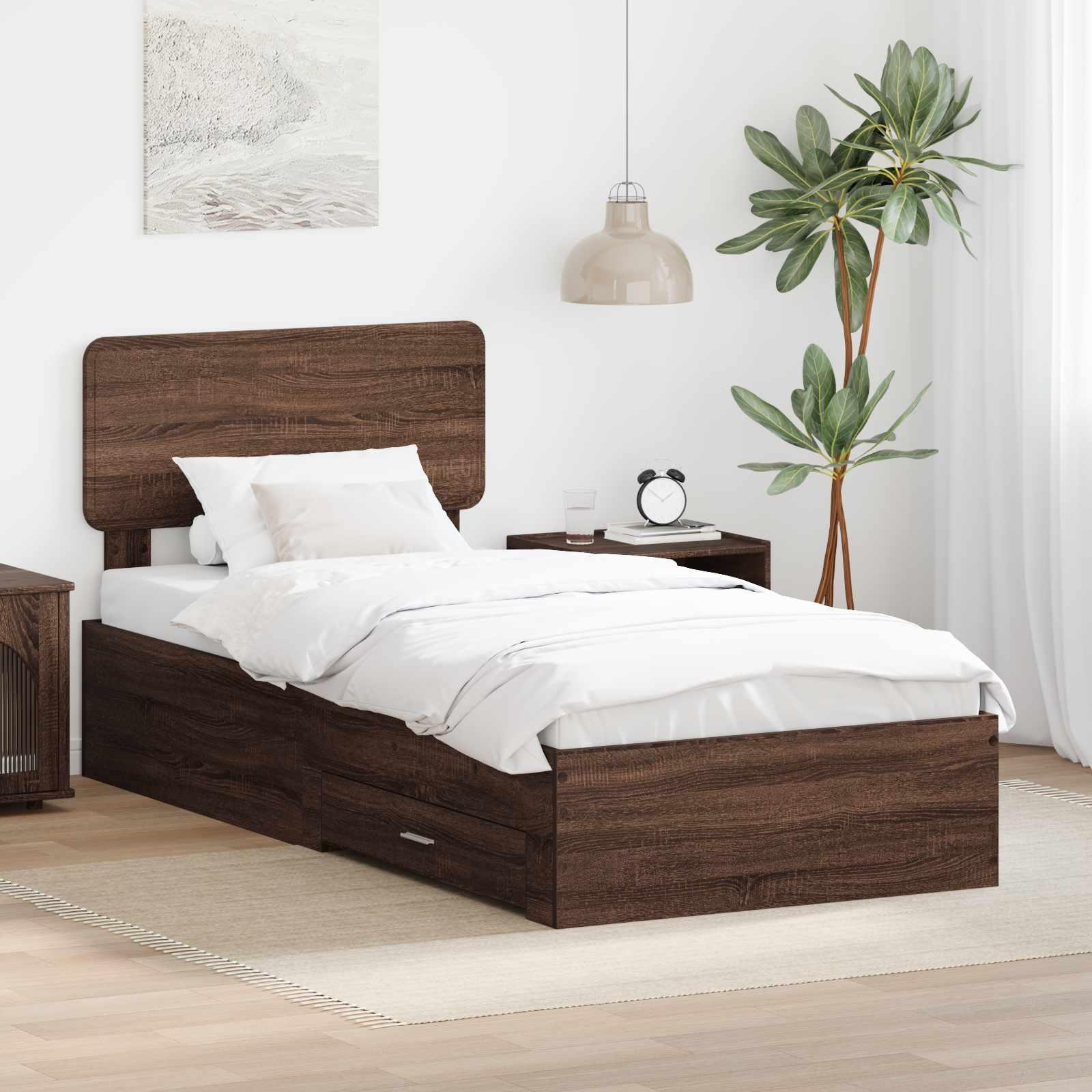 Sengestel med hovedgærde - brun eg 75 × 190 cm, konstrueret træ billede