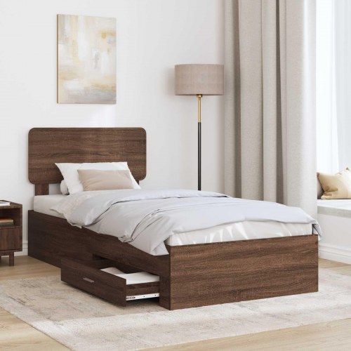 Sengestel med skuffe - brun eg 75 x 190 cm