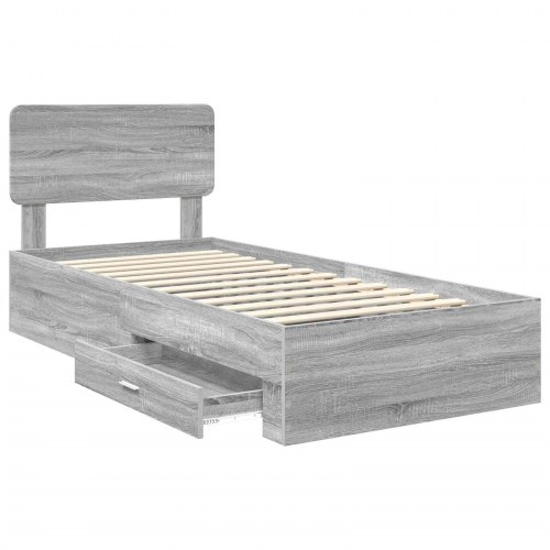 Sengestel med opbevaring 75 x 190 cm - grå sonoma