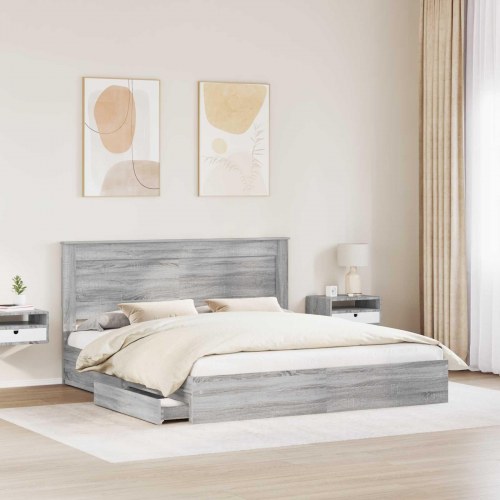 Opbevaringsseng 200 x 200 cm - grå sonoma, konstrueret træ
