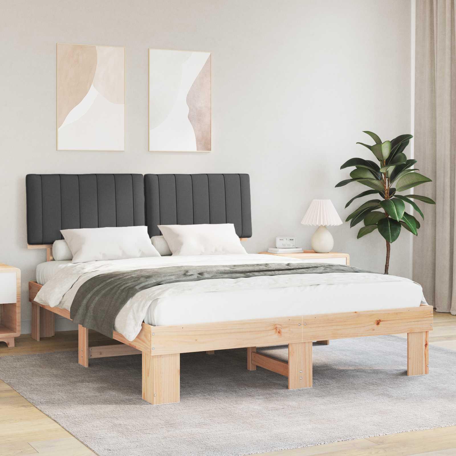 Sengestel med Polstret Hovedgavl Mørkegrå 150 x 200 cm billede