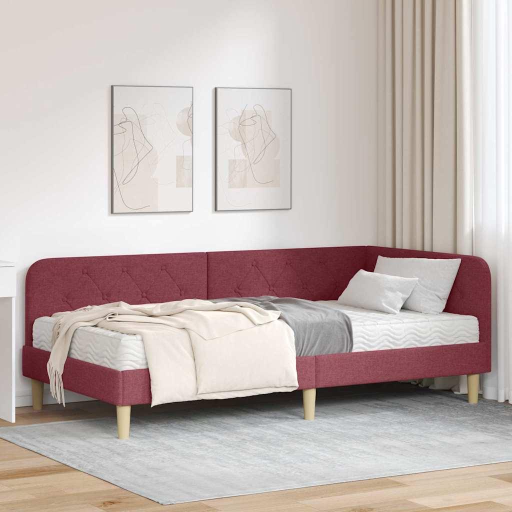 Hjørnesengramme med madras Vinrød 100 x 200 cm Stof billede