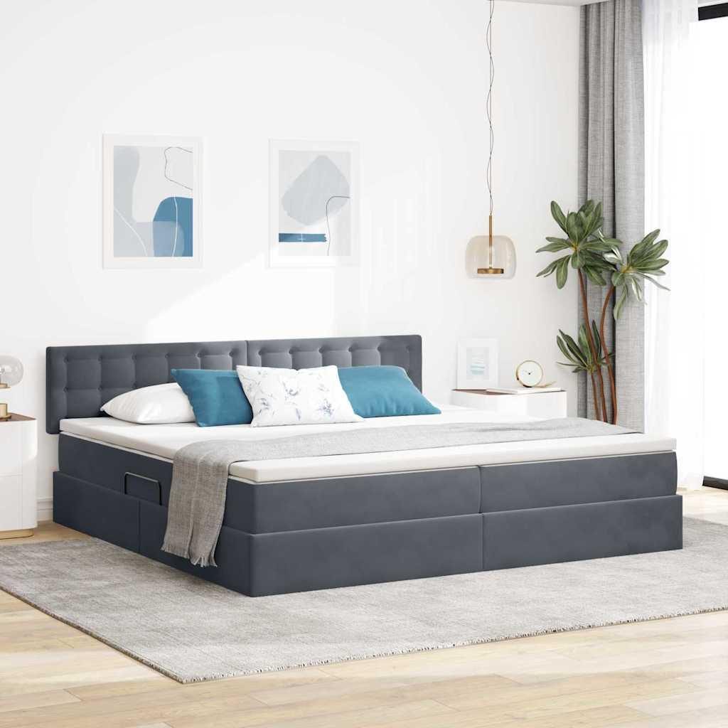 Opbevaringsseng med madras Mørkegrå 200 x 200 cm Fløjl billede