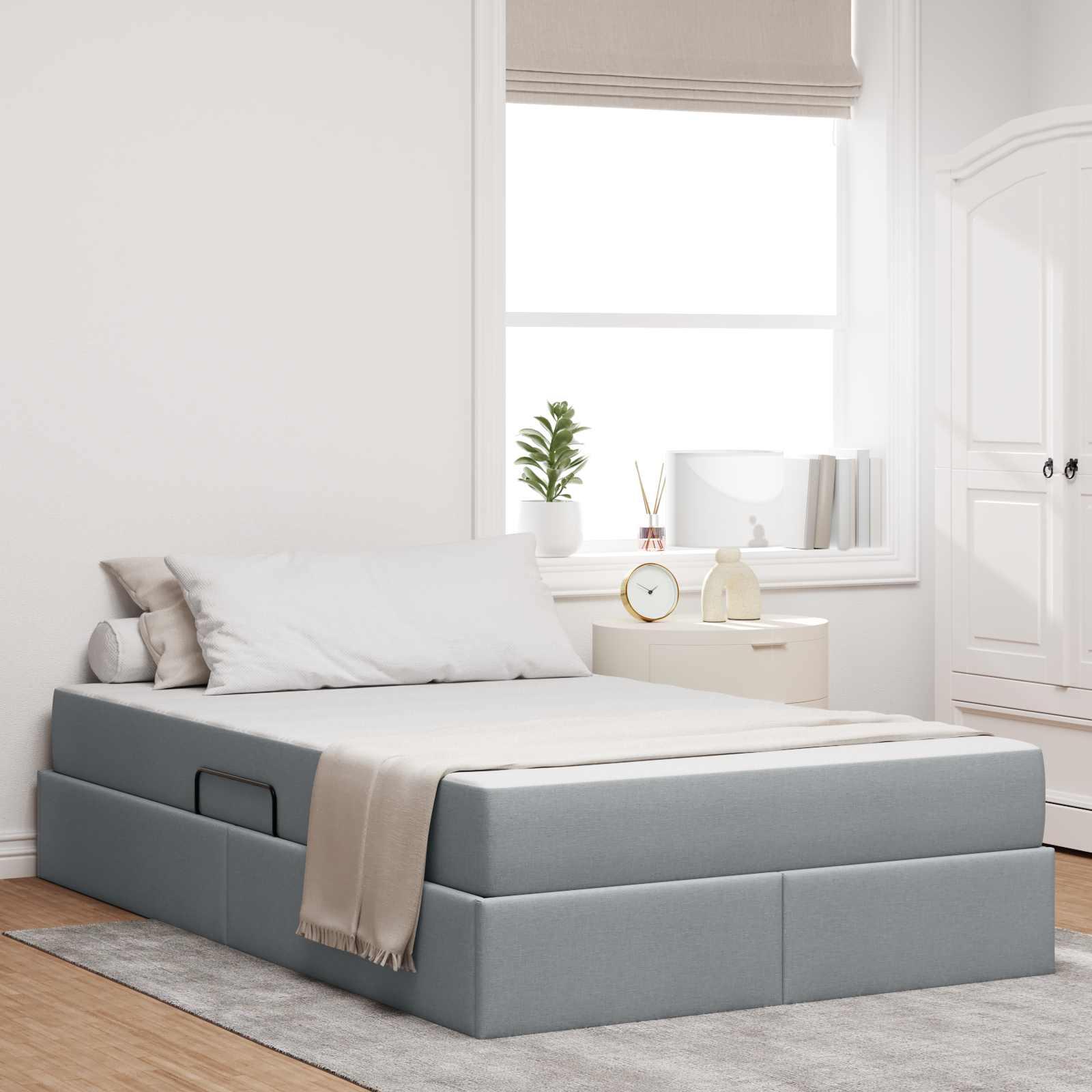 Seng med opbevaring og madras Lysegrå 120 x 190 cm Polyester billede