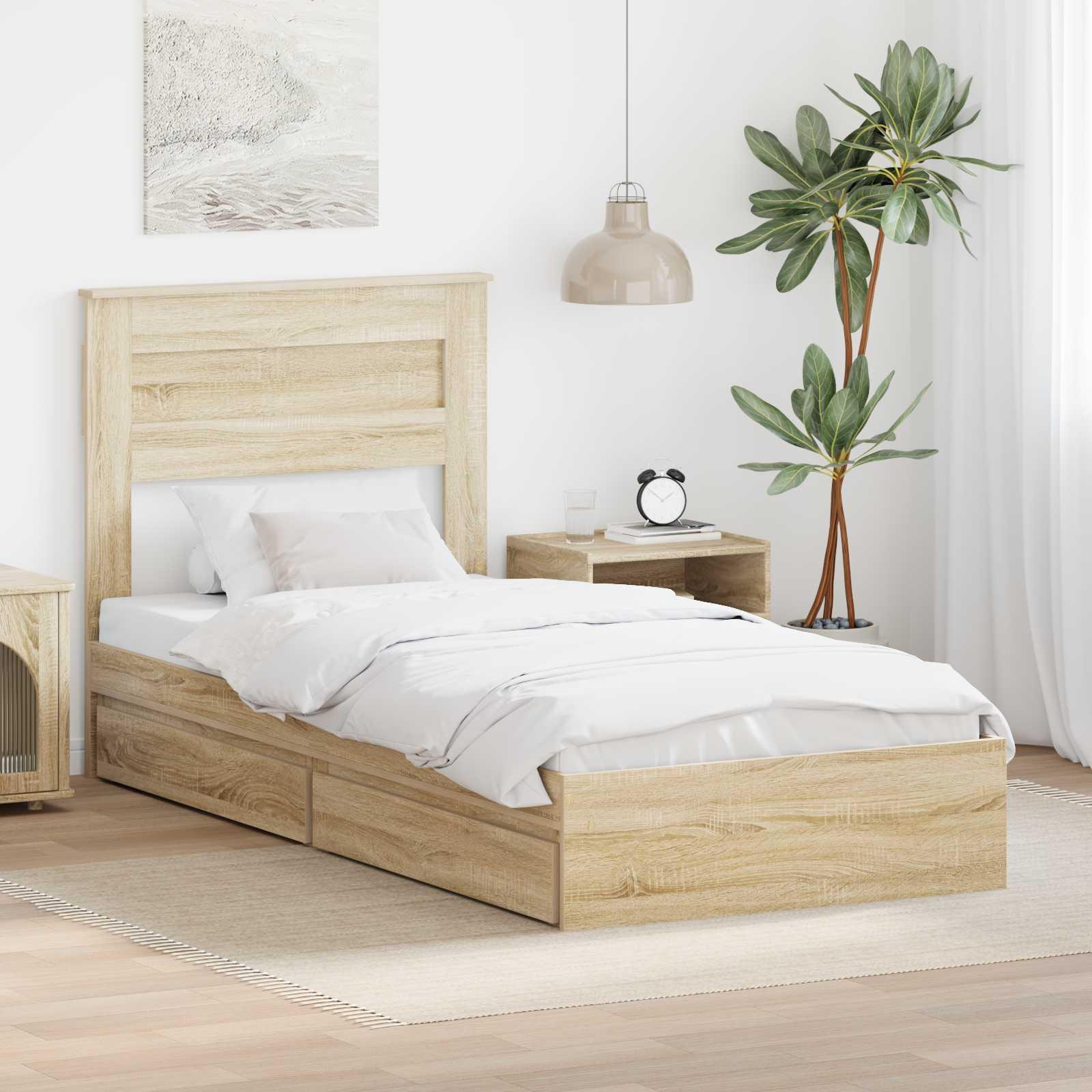 Sengestel med skuffe Sonoma eg 90 x 190 cm Konstrueret træ billede